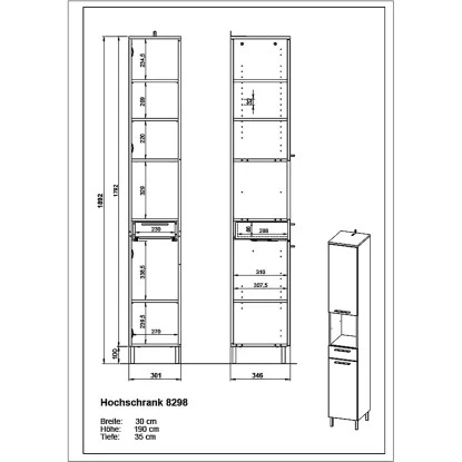 Germania Hochschrank Arvada 8298 Weiß 190 Cm X 30 Cm 6 Germania Hochschrank Arvada 8298 Weiß 190 Cm X 30 Cm – Bild 4