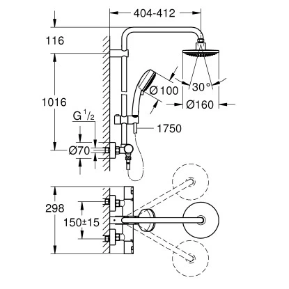 Grohe QuickFix Duschsystem Vitalio Start 160 Mit Thermostatbatterie Für Die Wandmontage 4 Grohe QuickFix Duschsystem Vitalio Start 160 Mit Thermostatbatterie Für Die Wandmontage – Bild 2
