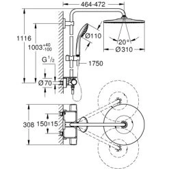 Grohe QuickFix Duschsystem Vitalio 310 Mit Thermostatbatterie Für Die Wandmont. -Badezimmerbedarf Geschäft 4005176647659 26401001 8