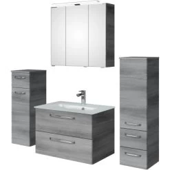 Pelipal Badmöbel-Set TrenTino Mit Beimöbeln Und Glaswaschtisch 137 Cm Graphit -Badezimmerbedarf Geschäft 4017026204868 2467 002
