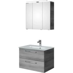 Pelipal Badmöbel-Set TrenTino Mit Beimöbeln Und Glaswaschtisch 137 Cm Graphit -Badezimmerbedarf Geschäft 4017026204868 2467 004