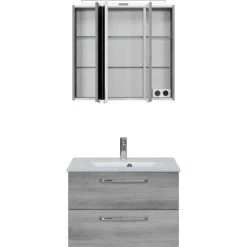 Pelipal Badmöbel-Set TrenTino Mit Beimöbeln Und Glaswaschtisch 137 Cm Graphit -Badezimmerbedarf Geschäft 4017026204868 2467 005