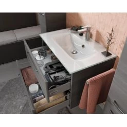 Pelipal Badmöbel-Set TrenTino Mit Beimöbeln Und Glaswaschtisch 137 Cm Graphit -Badezimmerbedarf Geschäft 4017026204868 2467 010