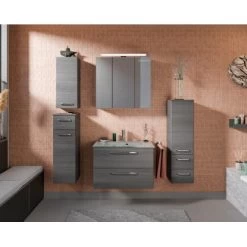 Pelipal Badmöbel-Set TrenTino Mit Beimöbeln Und Glaswaschtisch 137 Cm Graphit