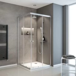 Schulte Eckeinstieg Mit Schiebetüren Sunny 180 Cm X 75-90 Cm Silber Klarglas