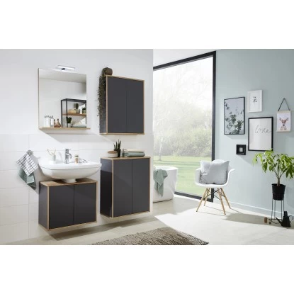 Fackelmann Doppel-Hängeschrank 60 Cm Finn Anthrazit-Ast-Eiche 4 Fackelmann Doppel-Hängeschrank 60 Cm Finn Anthrazit-Ast-Eiche – Bild 2