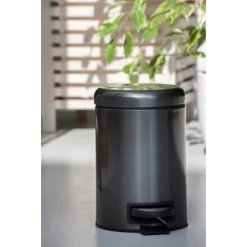 Wenko Kosmetik-Treteimer Leman Metallic-Schwarz 3 L Edelstahl -Badezimmerbedarf Geschäft 587664 1068 05