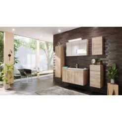 Posseik Badmöbel-Set Teramo 100 Cm Eiche Hell Seidenglanz5-teilig