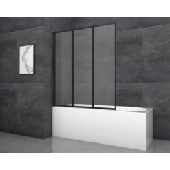 Aurlane Badewannenfaltwand Black Star 125 Cm X 143 Cm Schwarz Matt 3-flügelig