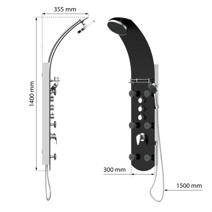 Eisl Duschpaneel Karibik 3 In 1 Mit Regendusche Sechs Massagedüsen Schwarz 5 Eisl Duschpaneel Karibik 3 In 1 Mit Regendusche Sechs Massagedüsen Schwarz – Bild 3