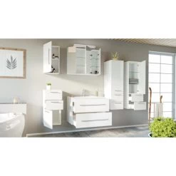 Posseik Badmöbel-Set Homeline 80 Cm Weiß Hochglanz 6-teilig -Badezimmerbedarf Geschäft 873 AVERSASET806000101DE 2