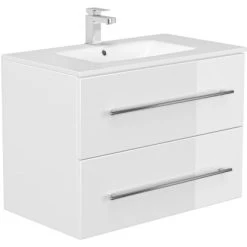 Posseik Badmöbel-Set Homeline 80 Cm Weiß Hochglanz 6-teilig -Badezimmerbedarf Geschäft 873 AVERSASET806000101DE 3