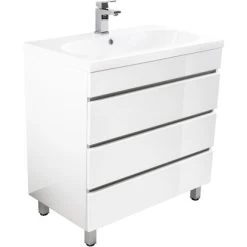 Posseik Stand-Waschplatz 70 Cm Metis Weiß Hochglanz Mit Grifflosen Schubladen