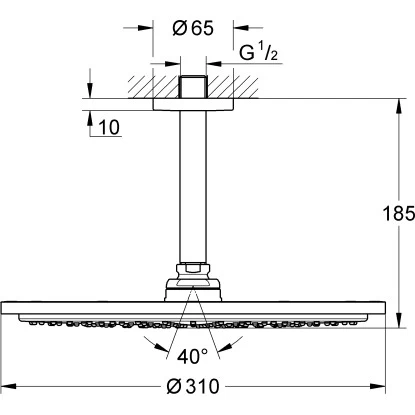 Grohe Kopfbrause-Set Mit Deckenauslass RainshowerCosmopolitan310 HardGraphite G. 4 Grohe Kopfbrause-Set Mit Deckenauslass RainshowerCosmopolitan310 HardGraphite G. – Bild 2