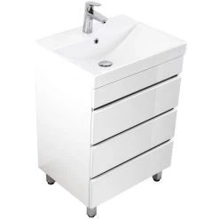 Posseik Stand-Waschplatz Amilia 60 Cm Weiß Hochglanz Mit Grifflosen Schubladen