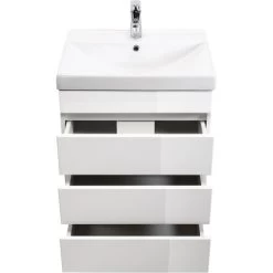 Posseik Stand-Waschplatz Amilia 60 Cm Weiß Hochglanz Mit Grifflosen Schubladen -Badezimmerbedarf Geschäft ei grifflosen schubladen 3