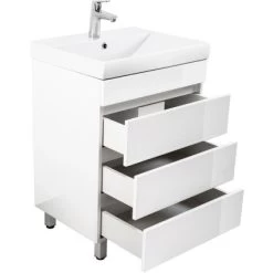 Posseik Stand-Waschplatz Amilia 60 Cm Weiß Hochglanz Mit Grifflosen Schubladen -Badezimmerbedarf Geschäft ei grifflosen schubladen 4