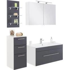 Posseik Badmöbel-Set Viva 100 Cm Anthrazit Seidenglanz 4-teilig -Badezimmerbedarf Geschäft ig anthrazit seidenglanz 1