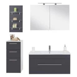 Posseik Badmöbel-Set Viva 100 Cm Anthrazit Seidenglanz 4-teilig -Badezimmerbedarf Geschäft ig anthrazit seidenglanz 2