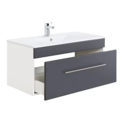 Posseik Badmöbel-Set Viva 100 Cm Anthrazit Seidenglanz 4-teilig -Badezimmerbedarf Geschäft ig anthrazit seidenglanz 3