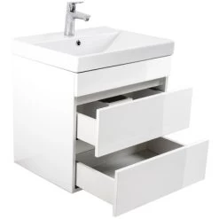 Posseik Waschplatz Amilia 60 Cm Weiß Hochglanz -Badezimmerbedarf Geschäft it grifflosen schubladen 4